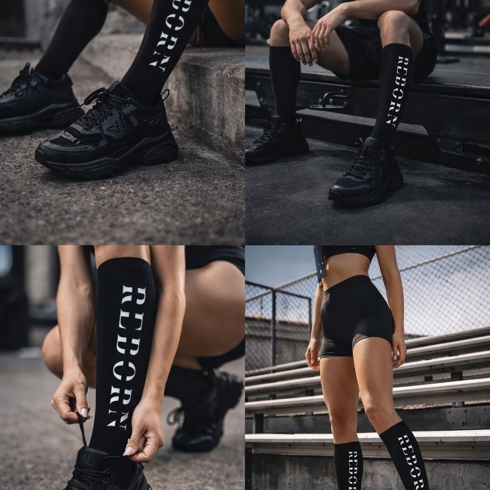Reborn Unisex Black Athletic Socks